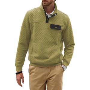 JMIERR Men’s Quilted Sweatshirt Casual Long Sleeve Outdoor Stand Collar Button Pullover Sweatshirts(Z Avocado Green)