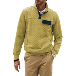 JMIERR Men’s Quilted Sweatshirt Casual Long Sleeve Outdoor Stand Collar Button Pullover Sweatshirts(Z Beige)