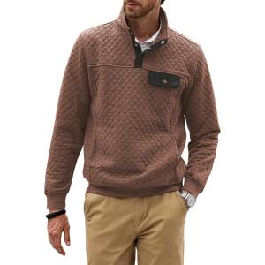 JMIERR Men’s Quilted Sweatshirt Casual Long Sleeve Outdoor Stand Collar Button Pullover Sweatshirts(Z Brown)