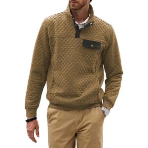 JMIERR Men’s Quilted Sweatshirt Casual Long Sleeve Outdoor Stand Collar Button Pullover Sweatshirts(Z Dark Brown)