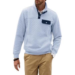 JMIERR Men’s Quilted Sweatshirt Casual Long Sleeve Outdoor Stand Collar Button Pullover Sweatshirts(Z Pale Blue)