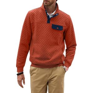 JMIERR Men’s Quilted Sweatshirt Casual Long Sleeve Outdoor Stand Collar Button Pullover Sweatshirts(Z Rusty Orange)