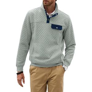 JMIERR Men’s Quilted Sweatshirt Casual Long Sleeve Outdoor Stand Collar Button Pullover Sweatshirts(Z Sage Green)