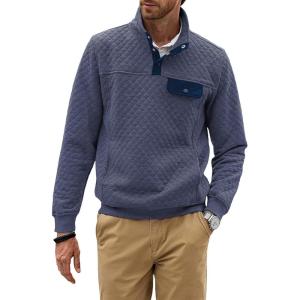 JMIERR Men’s Quilted Sweatshirt Casual Long Sleeve Outdoor Stand Collar Button Pullover Sweatshirts(Z Sail Blue)