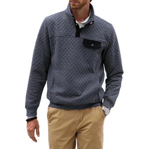 JMIERR Men’s Quilted Sweatshirt Casual Long Sleeve Outdoor Stand Collar Button Pullover Sweatshirts(Z Teal Blue)
