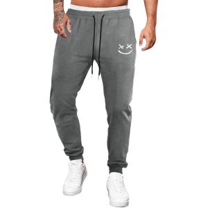 JMIERR Mens Sweatpants Tapered Gym Running Workout Pants Athletic Drawstring Joggers with Pockets(B2 Dark Grey Smiley Face)