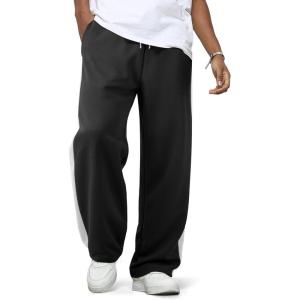 JMIERR Men’s Sweatpants Wide Leg Color Block Stripes Tapered Trousers Drawstring Waist Casual Stretch Track Pants(Black)