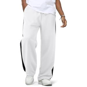 JMIERR Men’s Sweatpants Wide Leg Color Block Stripes Tapered Trousers Drawstring Waist Casual Stretch Track Pants(White)