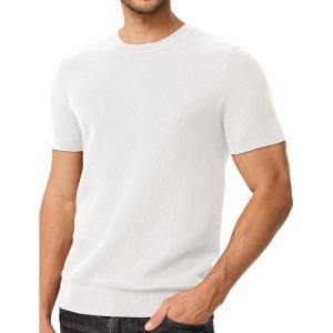 JMIERR Men’s T-Shirts Casual Knit Short Sleeve Cotton Crewneck Solid Honeycomb Knitted Pullover Tees(0 White)