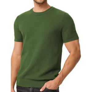 JMIERR Men’s T-Shirts Casual Knit Short Sleeve Cotton Crewneck Solid Honeycomb Knitted Pullover Tees(Green)