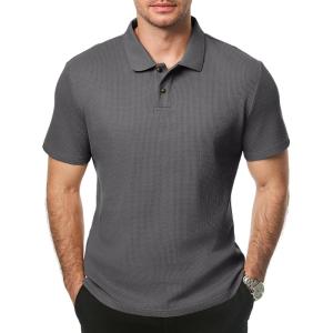 JMIERR Men’s Waffle Polo Shirts Summer Casual Short Sleeve T-Shirt Button Up Solid Color Henley Shirts(Dark Grey)