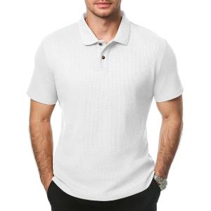 JMIERR Men’s Waffle Polo Shirts Summer Casual Short Sleeve T-Shirt Button Up Solid Color Henley Shirts(White)