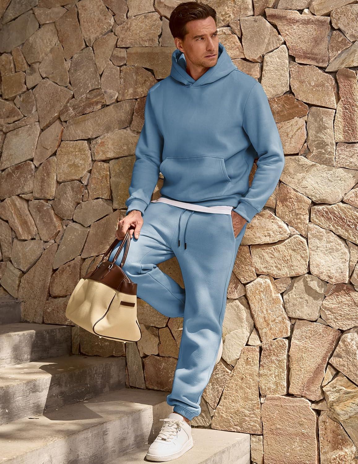 imageJMIERR Mens 2 Piece Outfits Hoodie Sweatshirt Tracksuit ampamp Joggers Sweatpants Sweatsuit SetSky Blue