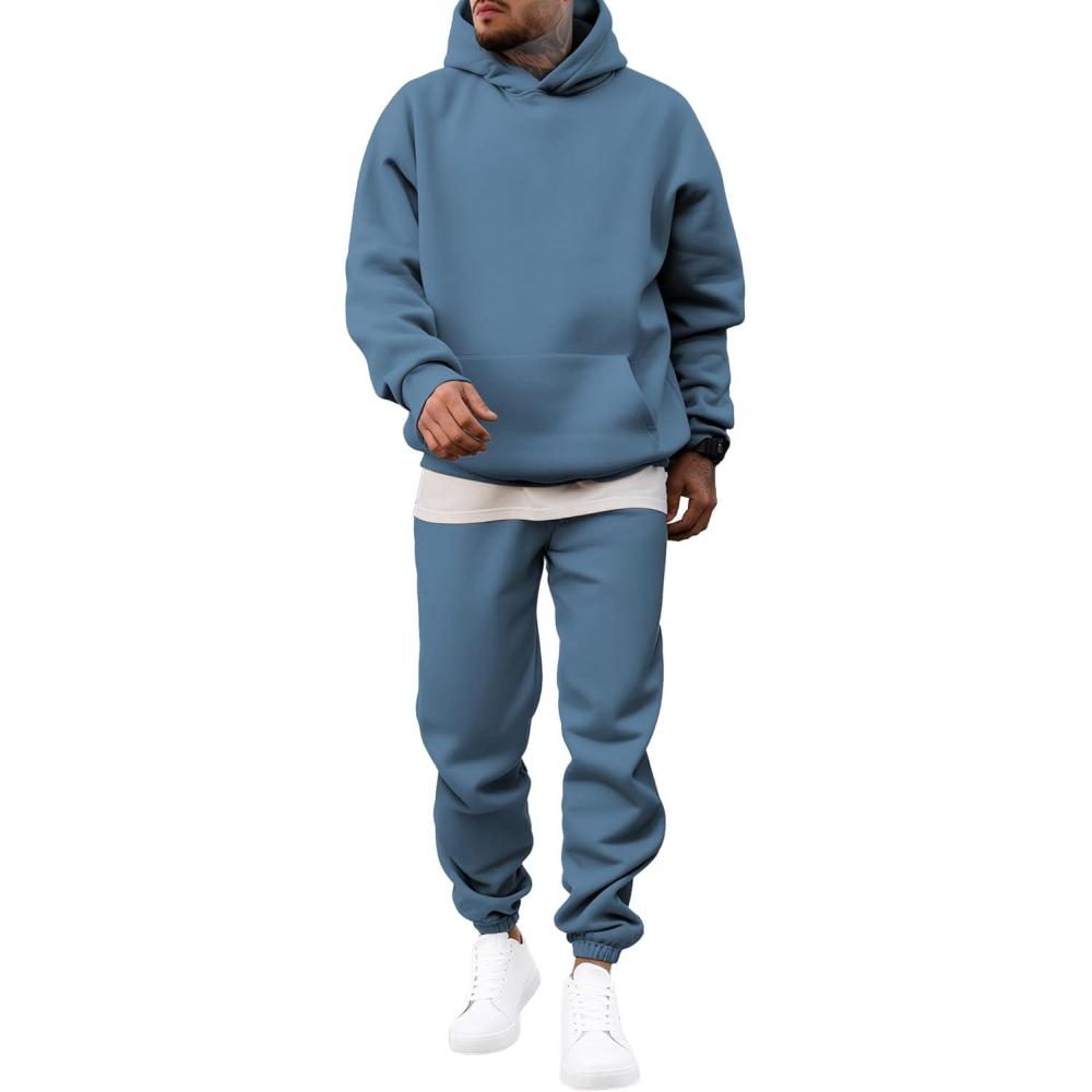 imageJMIERR Mens 2 Piece Outfits Hoodie Sweatshirt Tracksuit ampamp Joggers Sweatpants Sweatsuit SetSky Blue