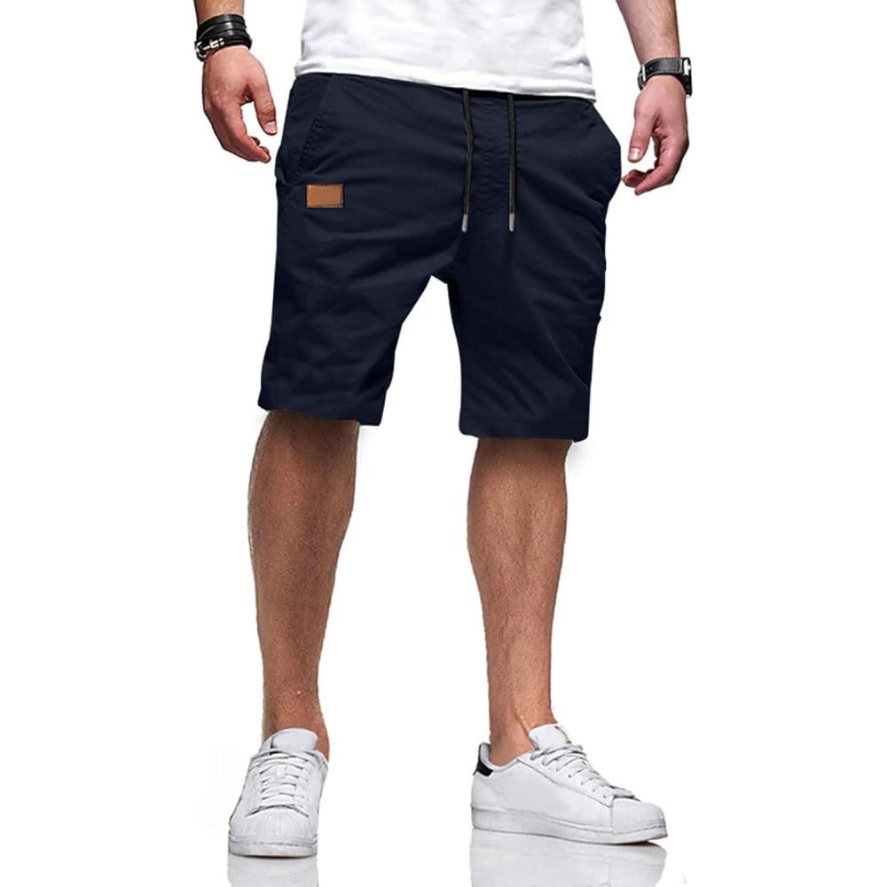 imageJMIERR Mens Casual Shorts  Cotton Drawstring Summer Beach Stretch Twill Chino Golf Shorts with PocketsS Navy Blue