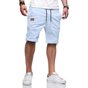 JMIERR Mens Casual Shorts – Cotton Drawstring Summer Beach Stretch Twill Chino Golf Shorts with Pockets(S Mist Blue)