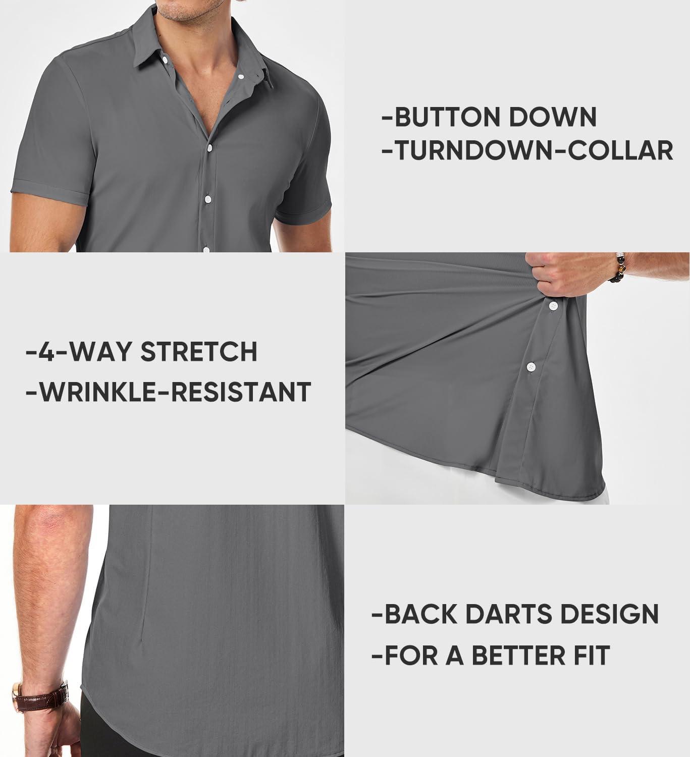 imageJMIERR Mens Casual Button Down Shirts WrinkleFree Short Sleeve Business Dress ShirtA Light Grey