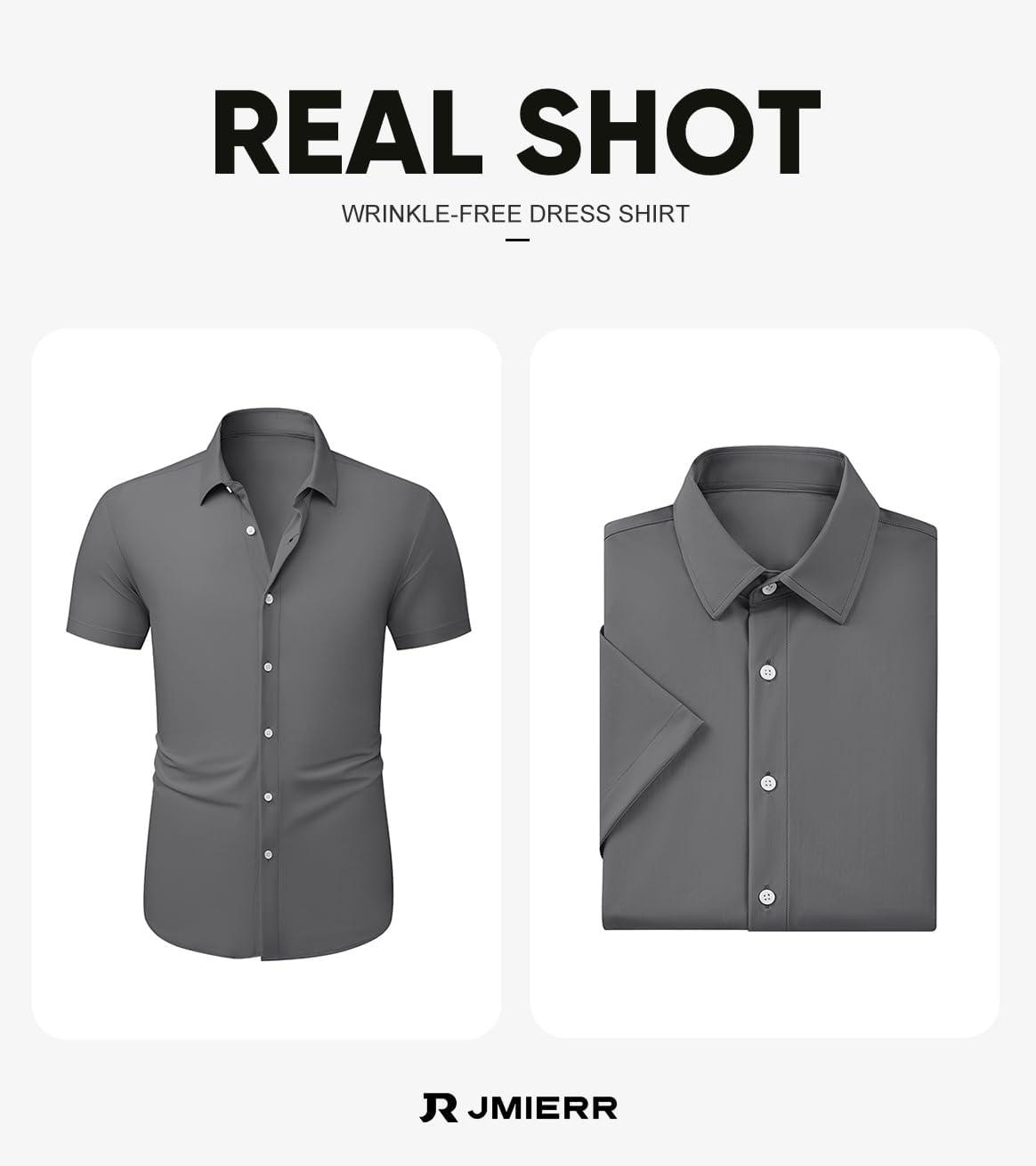 imageJMIERR Mens Casual Button Down Shirts WrinkleFree Short Sleeve Business Dress ShirtA Light Grey