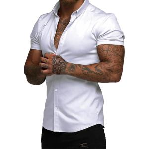 JMIERR Men’s Casual Button Down Shirts Wrinkle-Free Short Sleeve Business Dress Shirt(0 White)