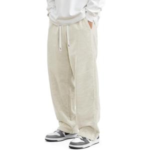 JMIERR Mens Corduroy Pants Casual Baggy Pants Wide Leg Loose Fit Joggers Sweatpants Elastic Waist Drawstring with Pockets(Beige)
