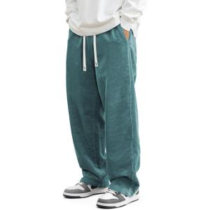 JMIERR Mens Corduroy Pants Casual Baggy Pants Wide Leg Loose Fit Joggers Sweatpants Elastic Waist Drawstring with Pockets(Blue)