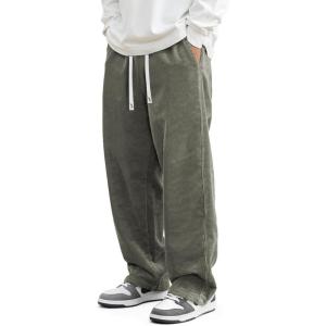 JMIERR Mens Corduroy Pants Casual Baggy Pants Wide Leg Loose Fit Joggers Sweatpants Elastic Waist Drawstring with Pockets(Green)