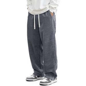 JMIERR Mens Corduroy Pants Casual Baggy Pants Wide Leg Loose Fit Joggers Sweatpants Elastic Waist Drawstring with Pockets(Grey)