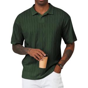 JMIERR Mens Polo Shirt Knit Button Casual Short Sleeve Summer Vacation Beach Stretchy Golf Shirts(Green)