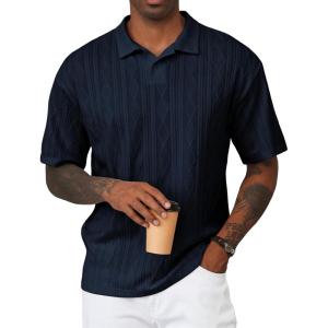 JMIERR Mens Polo Shirt Knit Button Casual Short Sleeve Summer Vacation Beach Stretchy Golf Shirts(Navy Blue)