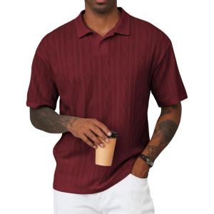 JMIERR Mens Polo Shirt Knit Button Casual Short Sleeve Summer Vacation Beach Stretchy Golf Shirts(Red)