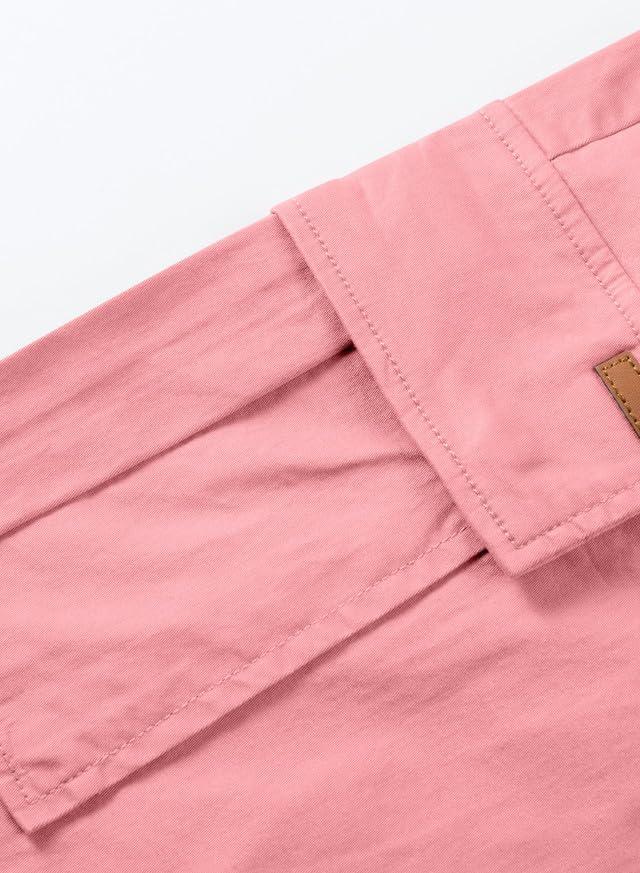 imageJMIERR Mens Casual Cotton Twill Cargo Shorts Drawstring Classic Chino Stretch Short with 6 PocketsPink