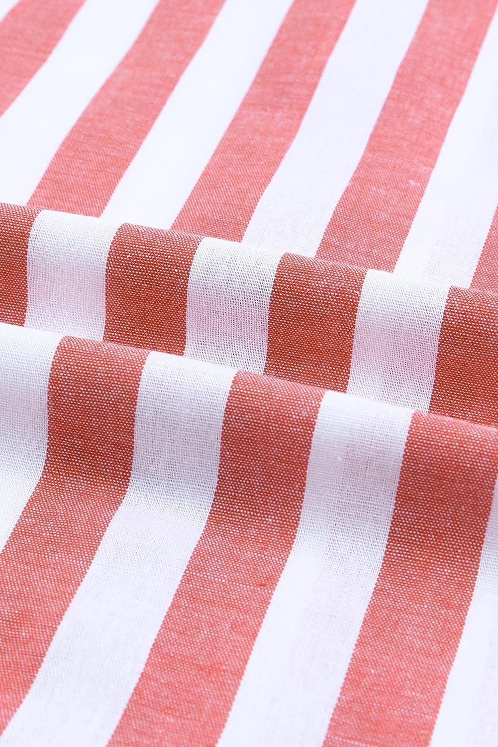 imageJMIERR Mens Casual Stylish Short Sleeve ButtonUp Striped Dress Shirt Cotton Beach ShirtsA Red