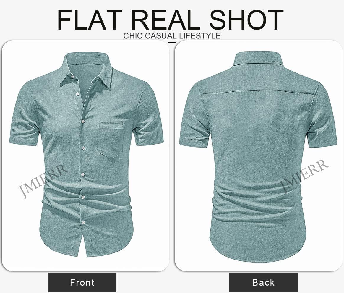 imageJMIERR Mens Casual Stylish Short Sleeve ButtonUp Striped Dress Shirt Cotton Beach ShirtsB Green2