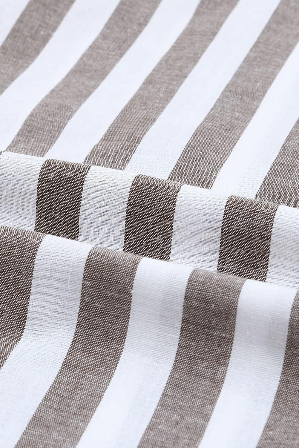 imageJMIERR Mens Casual Stylish Short Sleeve ButtonUp Striped Dress Shirt Cotton Beach ShirtsBrown Stripe