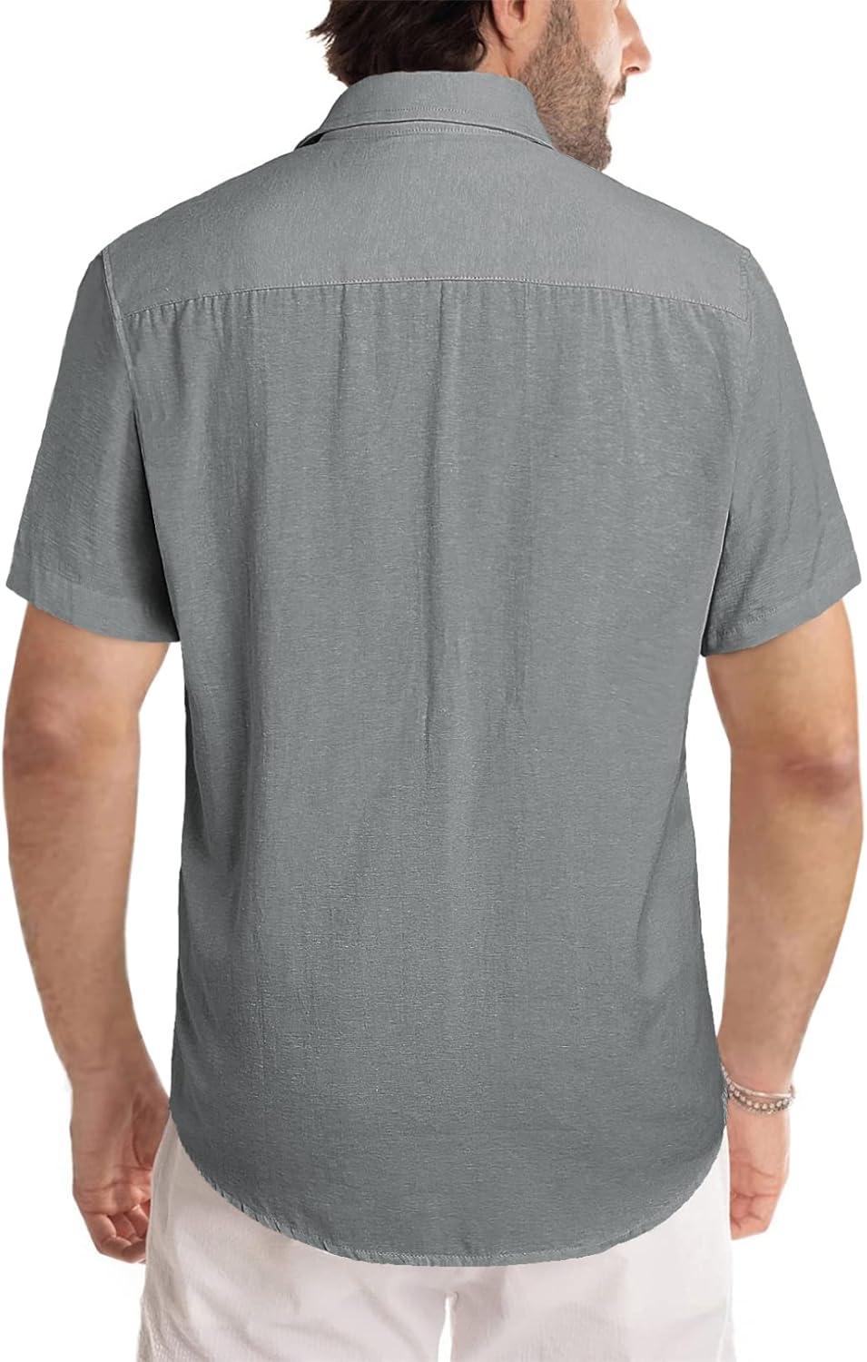 imageJMIERR Mens Casual Stylish Short Sleeve ButtonUp Striped Dress Shirt Cotton Beach ShirtsDark Grey