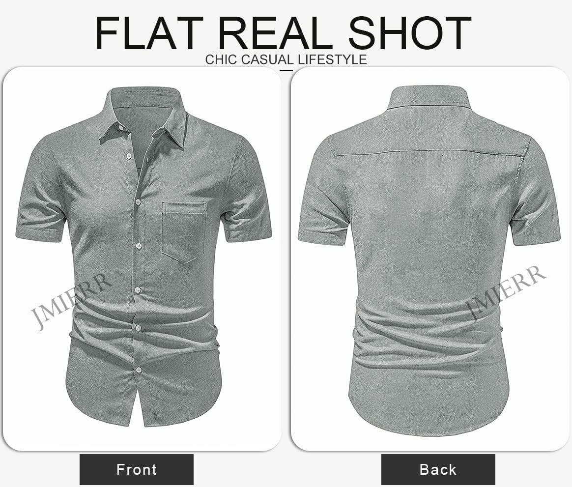 imageJMIERR Mens Casual Stylish Short Sleeve ButtonUp Striped Dress Shirt Cotton Beach ShirtsLight Grey