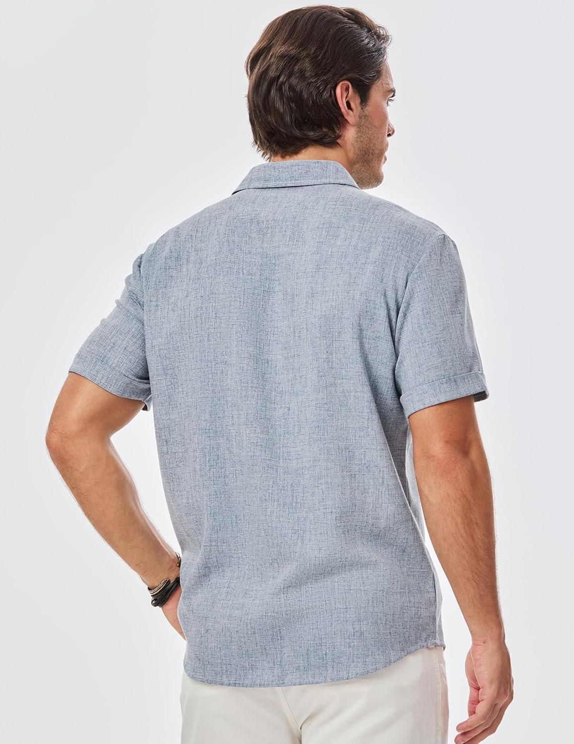 imageJMIERR Mens Casual Stylish Short Sleeve ButtonUp Striped Dress Shirt Cotton Beach ShirtsZ Beau Blue