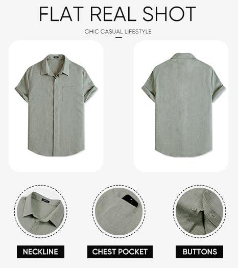 imageJMIERR Mens Casual Stylish Short Sleeve ButtonUp Striped Dress Shirt Cotton Beach ShirtsZ Laurel Green
