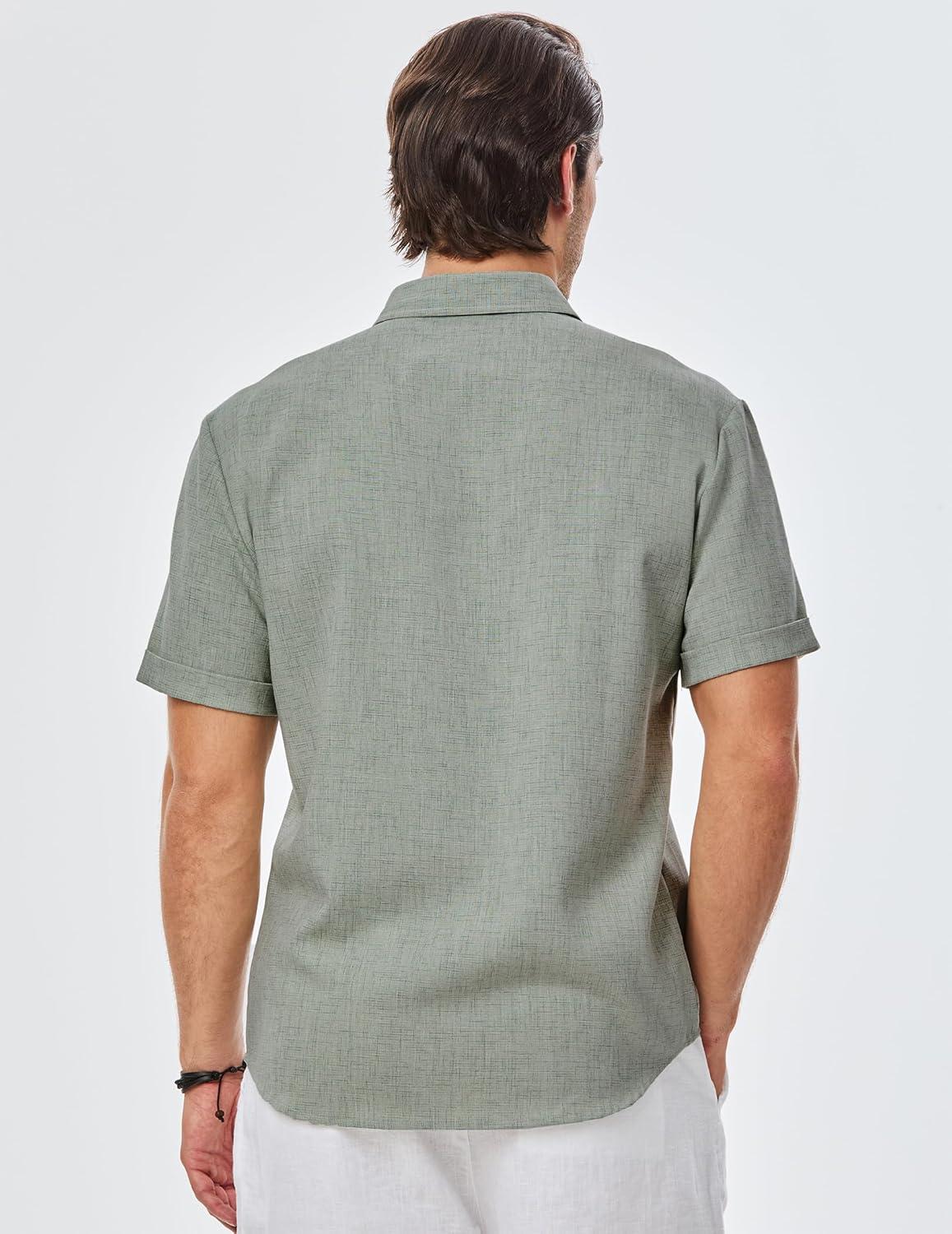 imageJMIERR Mens Casual Stylish Short Sleeve ButtonUp Striped Dress Shirt Cotton Beach ShirtsZ Laurel Green