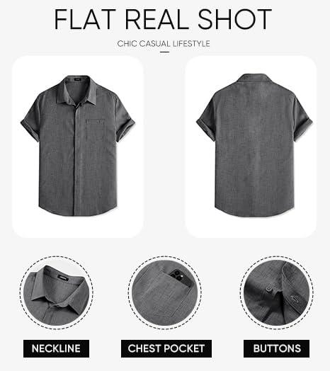 imageJMIERR Mens Casual Stylish Short Sleeve ButtonUp Striped Dress Shirt Cotton Beach ShirtsZ Medium Grey