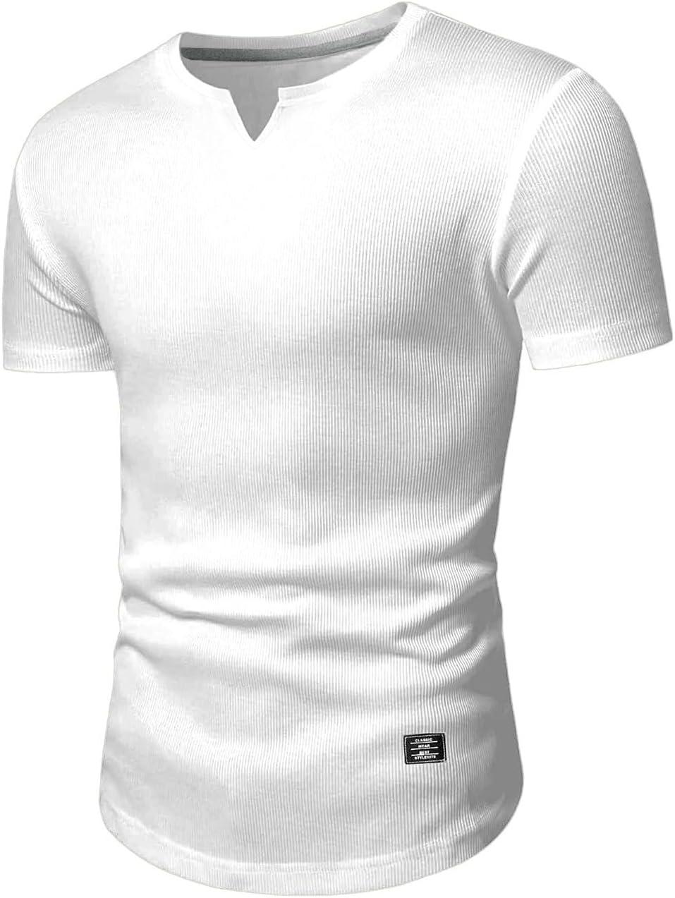 imageJMIERR Mens Muscle Slim T Shirts Texture V Neck Longline Henley Gym Workout Athletic Tee Shirt0 White