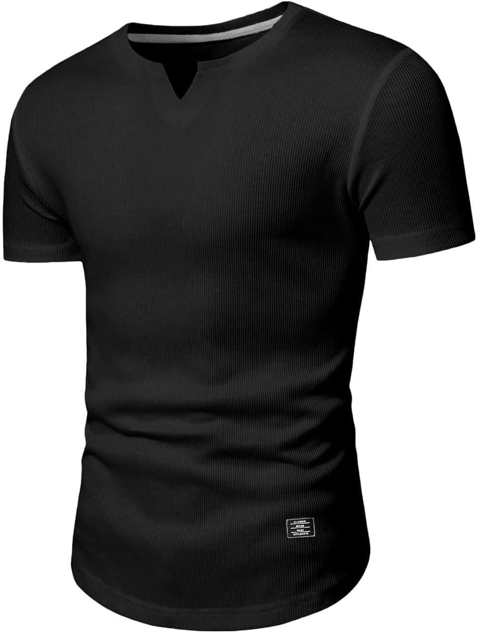 imageJMIERR Mens Muscle Slim T Shirts Texture V Neck Longline Henley Gym Workout Athletic Tee Shirt01 Black