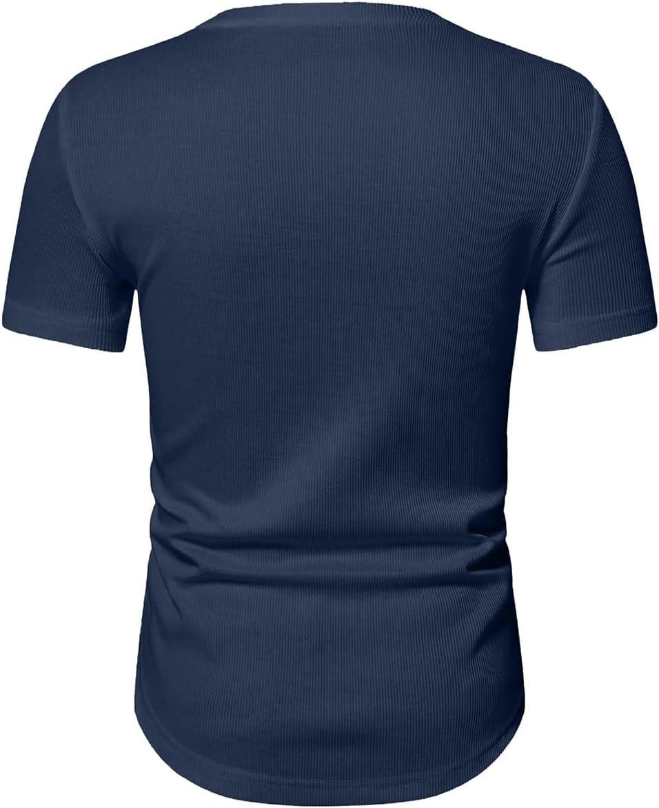 imageJMIERR Mens Muscle Slim T Shirts Texture V Neck Longline Henley Gym Workout Athletic Tee ShirtA Blue