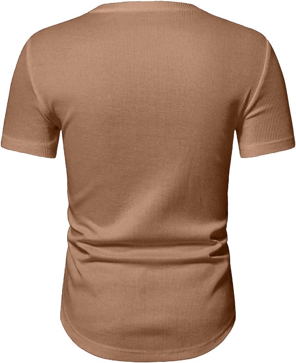 imageJMIERR Mens Muscle Slim T Shirts Texture V Neck Longline Henley Gym Workout Athletic Tee ShirtA Brown