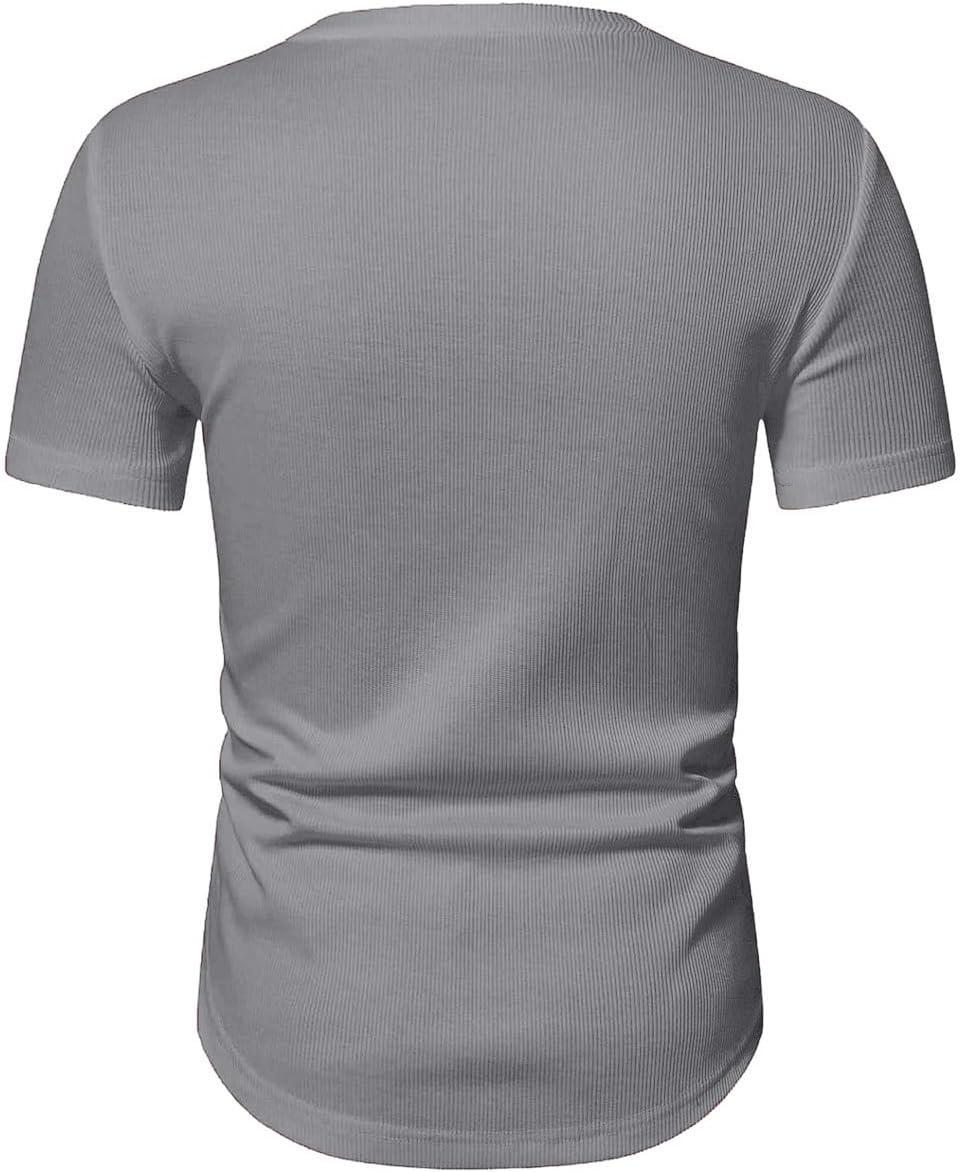 imageJMIERR Mens Muscle Slim T Shirts Texture V Neck Longline Henley Gym Workout Athletic Tee ShirtA Grey