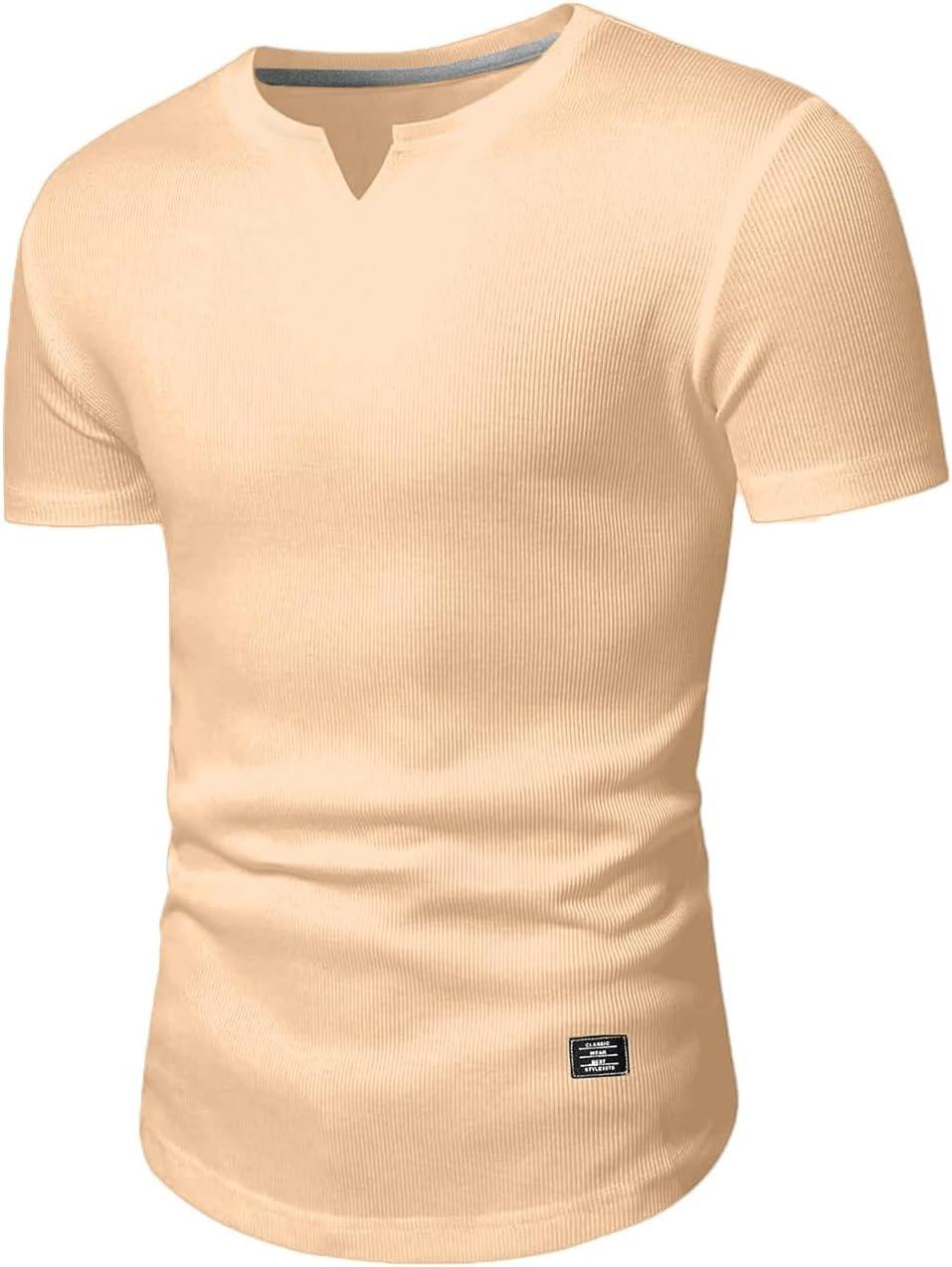 imageJMIERR Mens Muscle Slim T Shirts Texture V Neck Longline Henley Gym Workout Athletic Tee ShirtA Khaki