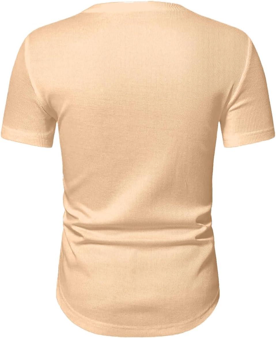 imageJMIERR Mens Muscle Slim T Shirts Texture V Neck Longline Henley Gym Workout Athletic Tee ShirtA Khaki
