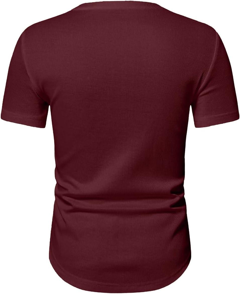 imageJMIERR Mens Muscle Slim T Shirts Texture V Neck Longline Henley Gym Workout Athletic Tee ShirtA Red