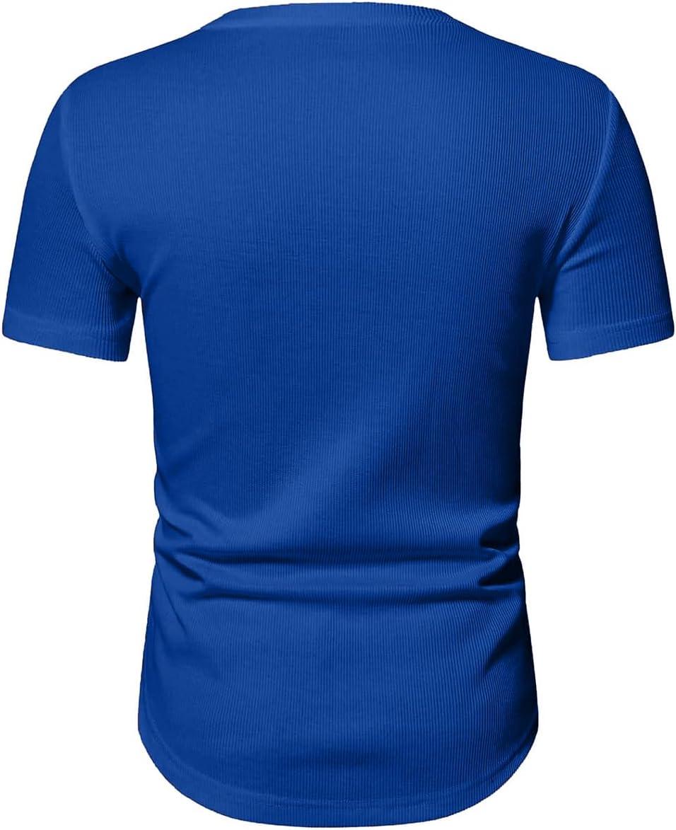 imageJMIERR Mens Muscle Slim T Shirts Texture V Neck Longline Henley Gym Workout Athletic Tee ShirtB Blue 2