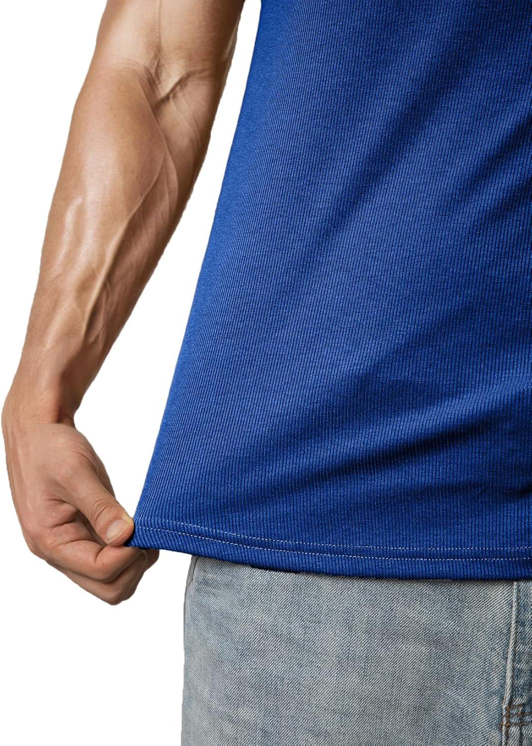 imageJMIERR Mens Muscle Slim T Shirts Texture V Neck Longline Henley Gym Workout Athletic Tee ShirtB Blue 2